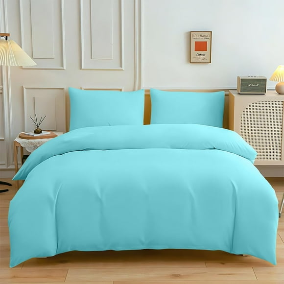 ICQOVD Liquidation Ins Pleine Couleur Unie Coton Lavé Confortable Respirant 180cm 220cm Ensemble de Couette 4 Pcs Saisons Universelles