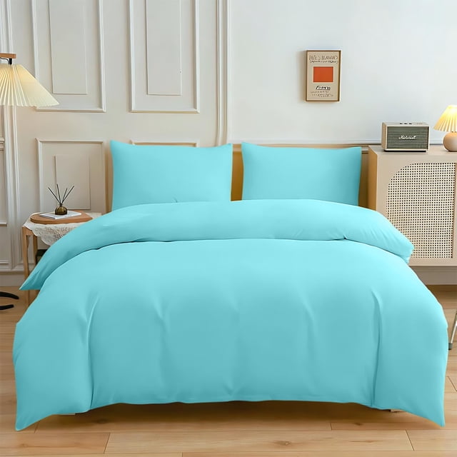 Full Solid Color Washed Bedding Set | Soft Breathable Duvet Cover and Bedsheet Set | Comfortable Bedroom, Guest Room, Living Room Bed Linens