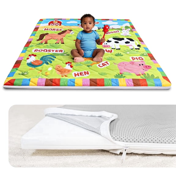 Zenkitch Baby Play Mat,Removable Washable Cover,50" × 50" ,Soft and Non-Slip for Infants and Toddlers, Suitable for Playpen and Floors