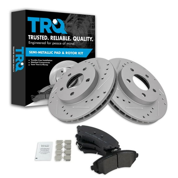 TRQ Front Performance Brake Pad & Rotor Kit Brake Pads Brake Rotors Set Semi-Metallic Premium G-Coated Fits Select 2002-2007 Buick Rendezvous 2001-2005 Pontiac Aztek