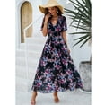 thumbnail image 2 of YNIQUE Women's Casual Dress Deep V-Neck Short Sleeve Chiffon Elegant Long Dresses, 2 of 7