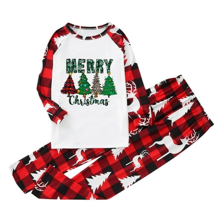 

Youmylove Kids Pajamas Christmas Family Cute Reindeer Printed Pjs Plaid Long Sleeve Tops And Pants Soft Casual Holiday Sleepwear