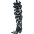 thumbnail image 2 of CAPE ROBBIN Kelsey-21 Black White Rock Star Western Pointed Slouchy Over Knee Thigh Boot, Black, 8, 2 of 7