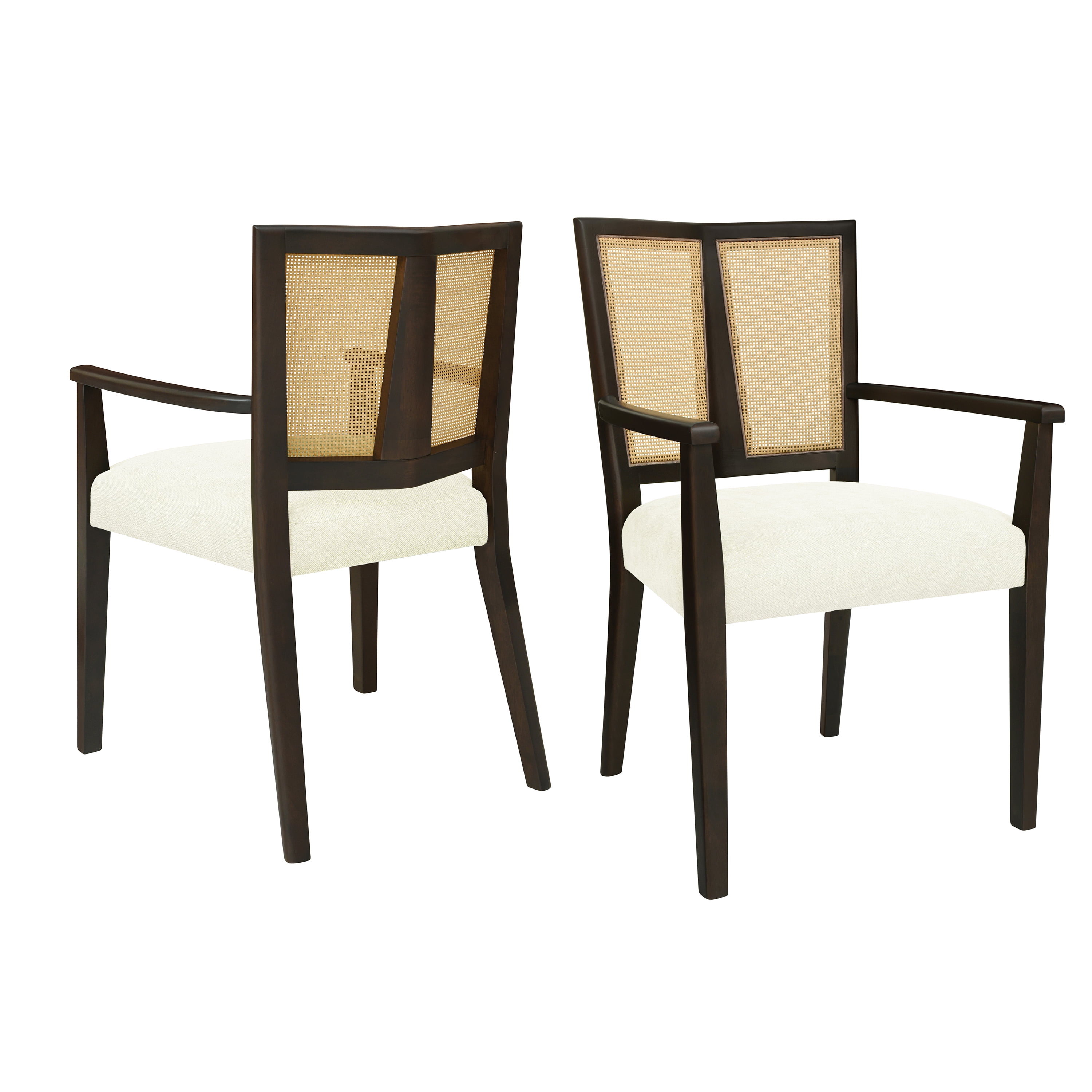 Euroco Wooden Arm Dining Chairs Set of 2, Modern Fabric Upholstered Kitchen Side Chairs for Living Room,Beige & Dark Brown