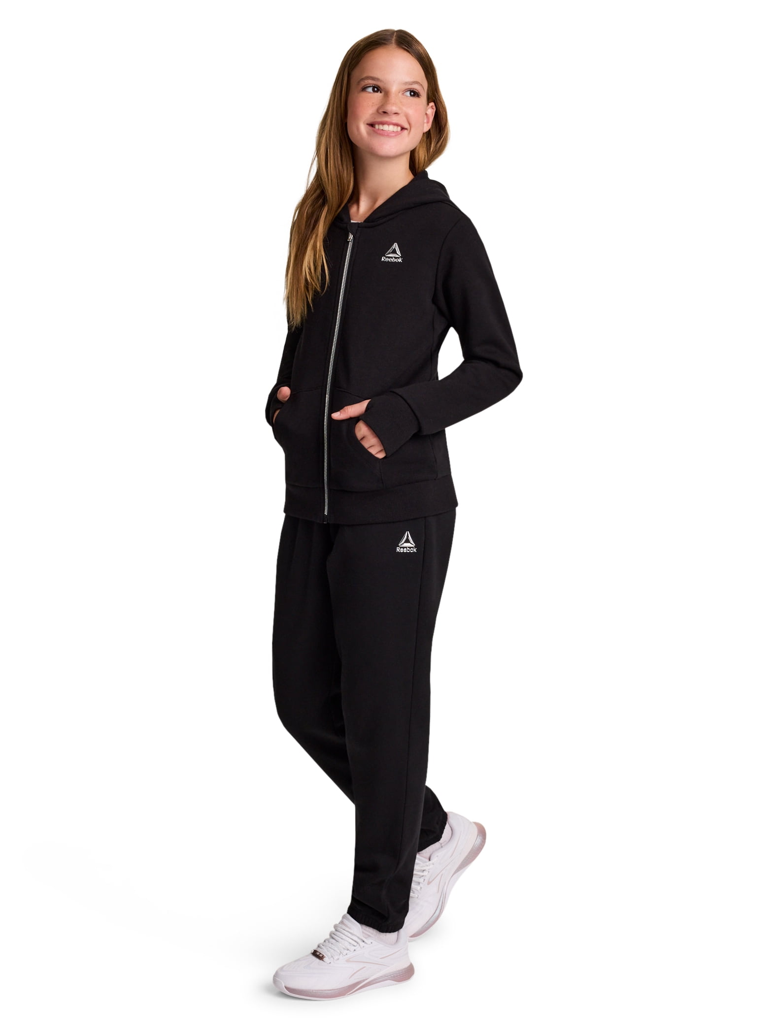 Reebok Girl’s Game Day Fleece Full Zip Hoodie, Sizes 4-18