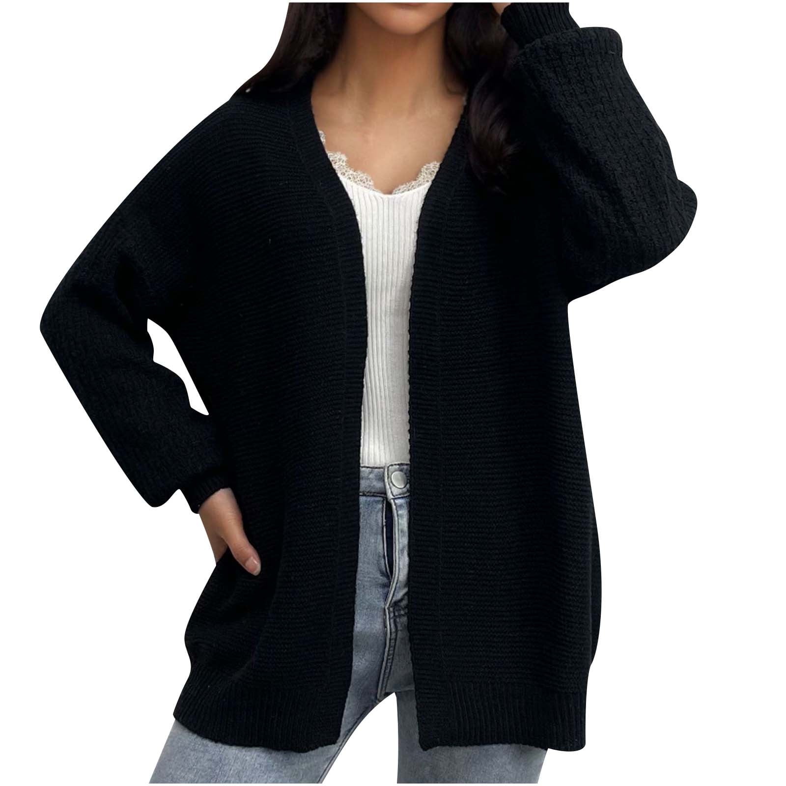 Plus Size Cardigans Sweaters for Women S-4X Casual Long Lantern-Sleeve Open Front Knitted Cardigan Ladies Solid Soft Crochet Sweater Coats