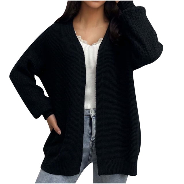 Timegard Cardigan Sweaters for Women Plus Size Open Front Jackets Loose Comfy Puff Long Sleeve Coat