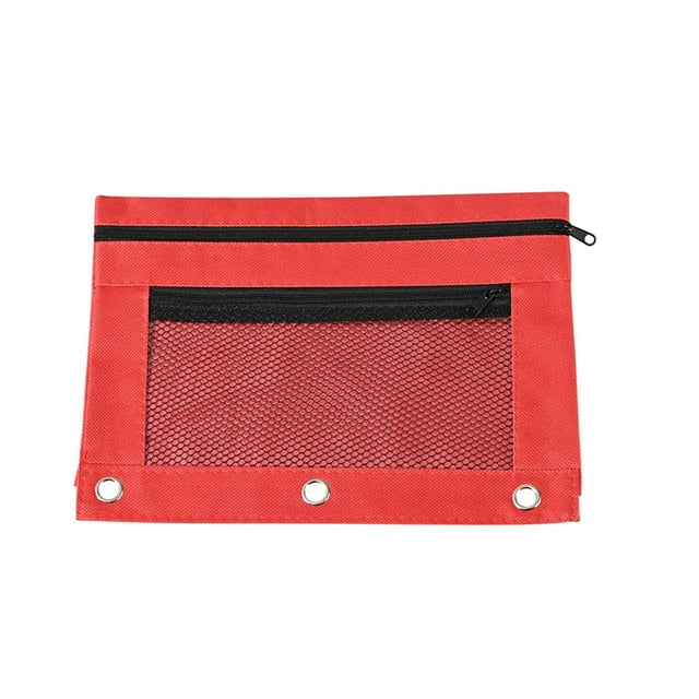 Estuche de malla de doble capa con diseño de tres agujeros para organizar útiles escolares, bolsa con cremallera de gran capacidad para estudiantes y profesores. Aestivo | Rojo | AESTIVO