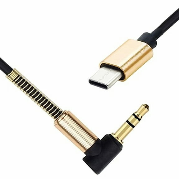 Spring Coiled Type C To 3.5mm Headphone Cable 90 Degree Male Sound Cord Angled Sound Extension Cord for USB C Smartphone