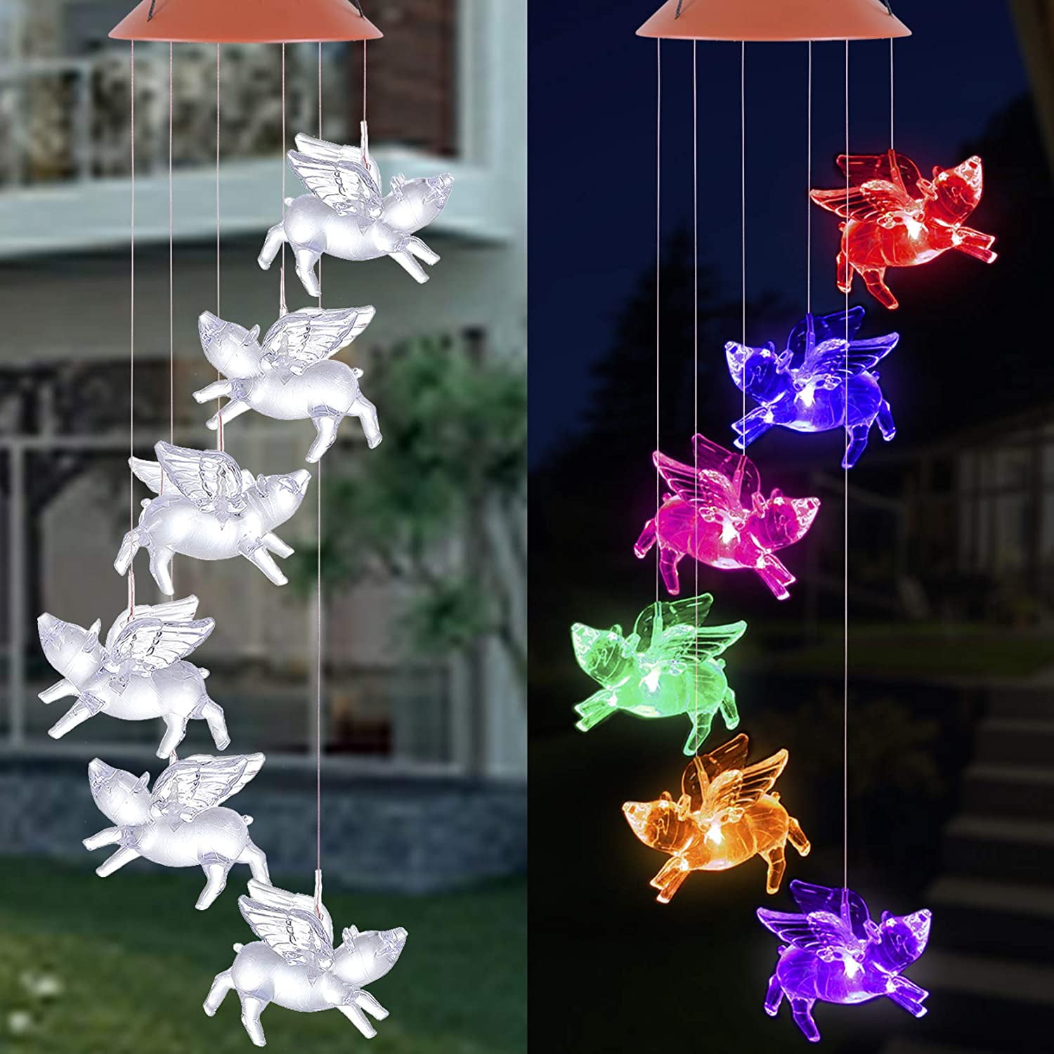 Cute Hanging Pig Wind Chime Metal and Glass with bell Flamboya Smart Garden 