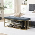 thumbnail image 4 of Linen Bench with Storage-Entryway Shoe Storage with Tufted Padded Seat,Gold Mental Frame Ottoman Bench for Bedroom Entry Window Mudroom Living Room,Blue, 4 of 8