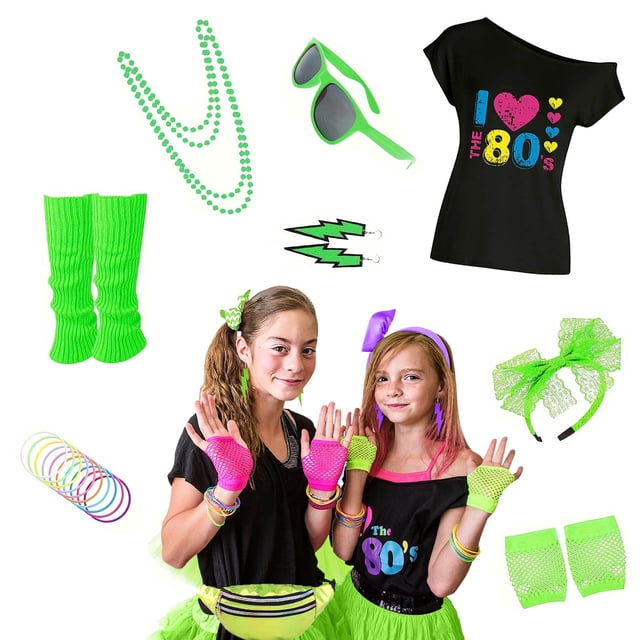 I Accesorios de juego de rol con máscaras para mujeres de los años 80 Conjunto de poliéster para juego de rol con temática de neón para mujeres