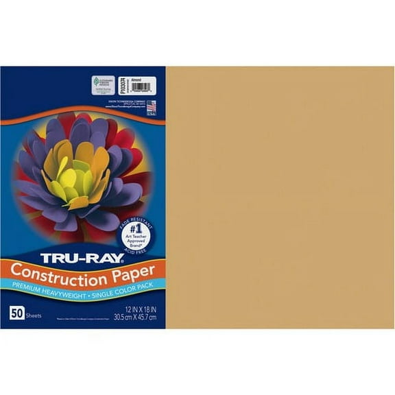 Tru-Ray Construction Paper - Art Project, Craft Project - 12"Width x 18"Length - 76 lb Basis Weight - 50 / Pack - Almond - Fiber, Sulphite | Bundle of 2 Packs