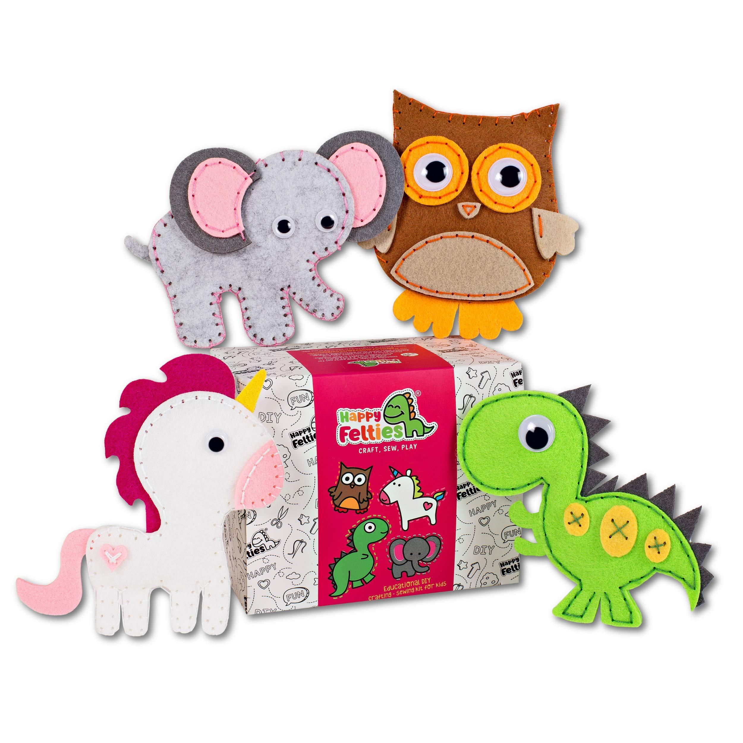 Happy Felties Pack # 1 - Felt Animal Crafting Sewing Kit and Animal