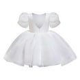 thumbnail image 7 of ANINEO Toddler Flower Girls Satin Tulle Dress V Backless Puff Sleeve Princess Pageant Dress Little Girls Wedding Party, 7 of 7