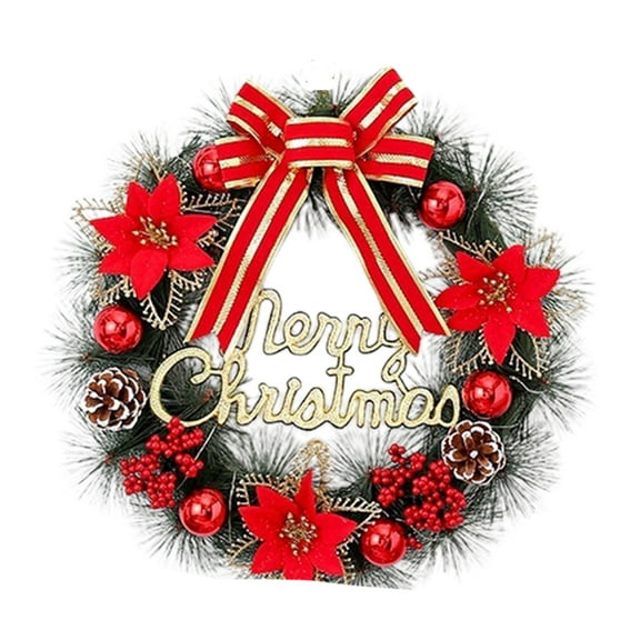Evergreen Pine Wreath Artificial Greenery Christmas Garland Real Touch Natural Cedar Garland with Gold Bow Front Door Wall Window Decoration Christmas Decor 12 inch