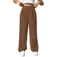 thumbnail image 2 of TIMIFIS Women's Suit Pants Straight Solid Wide Leg Long Pants Causal High Waisted Button Zipper Business Work Trousers, 2 of 7