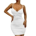 thumbnail image 2 of TIANEK Womens Dresses Summer White Vacation Dress Solid Color Sling V-neck Sleeveless Slim Long Hip Wrap Dress Womens Sundresses, 2 of 9