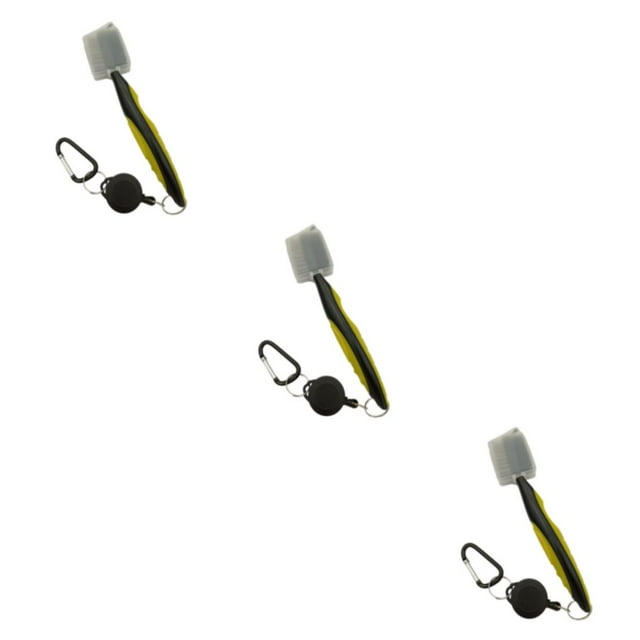 Ruiboury Brosse de Club de Golf Portable à Main Remplacement Brosses à Chaussures Double Face Jaune avec Couvercle 3ensemble
