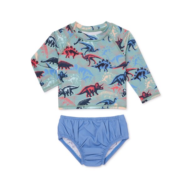 Wonder Nation Baby Boy Rashguard and Diaper Cover Swim Set with Hat, 3