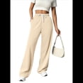 thumbnail image 1 of Pantalones Deportivos Holgados de Cintura Alta con Cordón Ajustable para Mujer, Pantalones Deportivos de Pierna y Bolsillos Beige M, 1 of 7