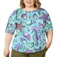 thumbnail image 2 of CLOOCL Crew Neck Blouse Fantasy Seashell Printing T-Shirt Plus Size Women Clothing, 2 of 6