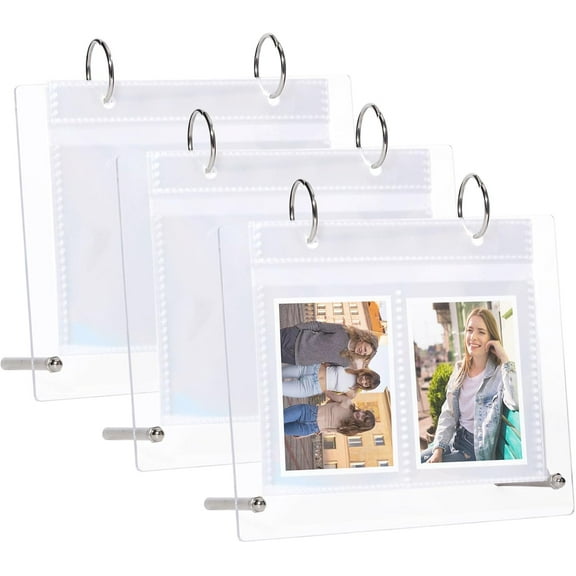 3 Sets 3 Inch Acrylic Desktop Small Photo Album 30 Pockets Rectangle Desktop Mini Photo Stand Tabletop Picture Display for 2x3 inch Cameras Photocard Flash Card diy