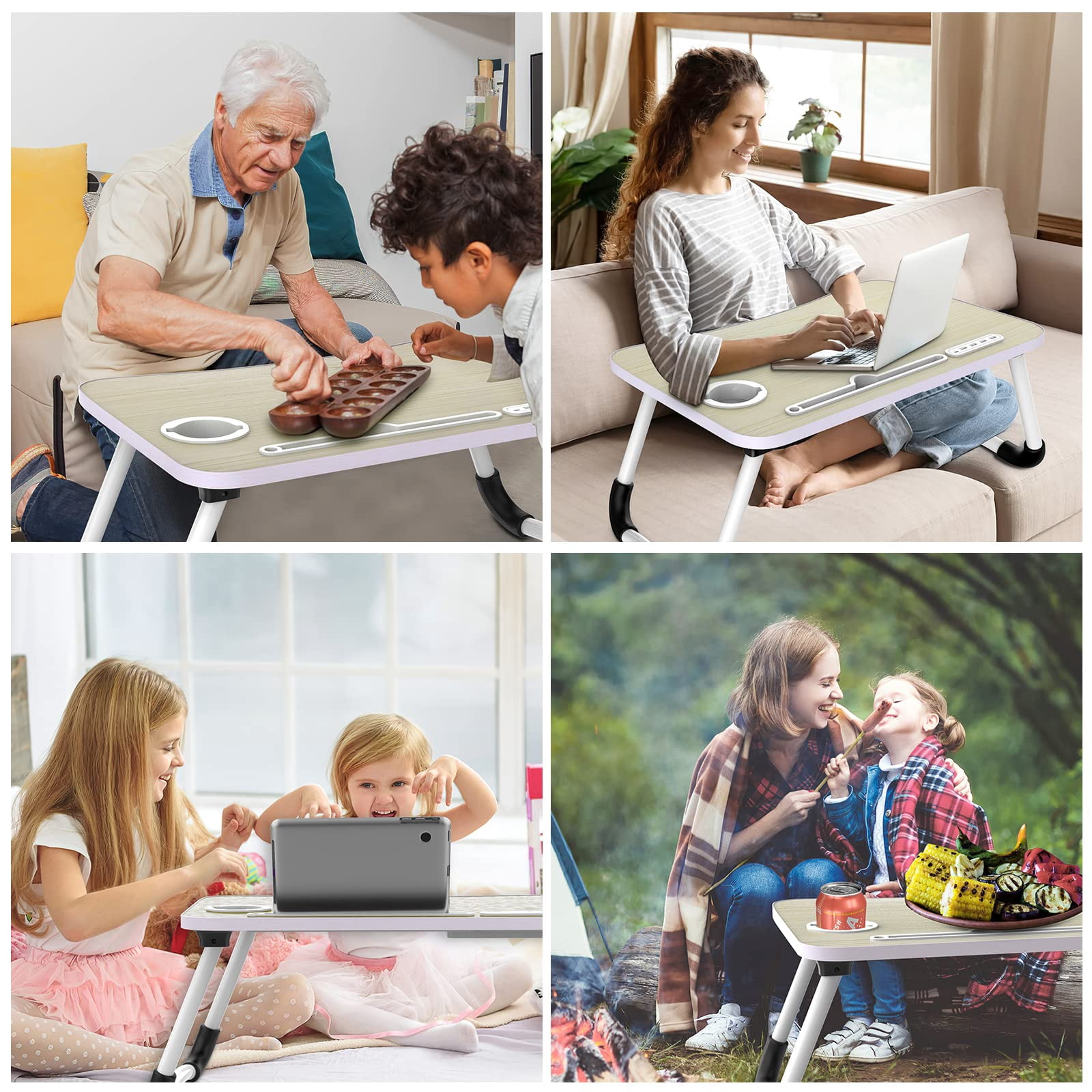 Laptop Lap Desk  Foldable Table Tray With 4 Usb Ports Storage Drawer And Cup Holder Bed Notebook Stand Laptray Portable Standing For Couch Floor