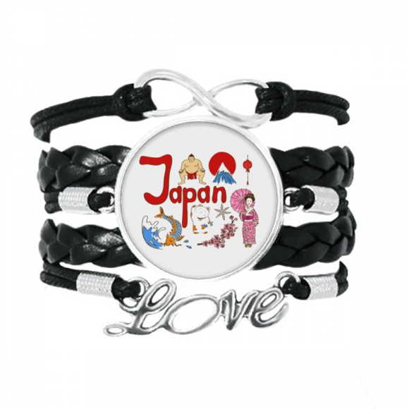 Japan National symbol Landmark Pattern Bracelet Love Accessory Twisted Leather Knitting Rope Wristband
