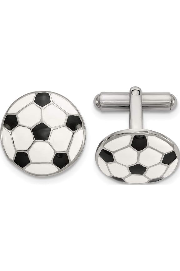 Stainless Steel Polished Enameled Soccer Ball Cufflinks (17.2 X 17.2) Made In China src397
