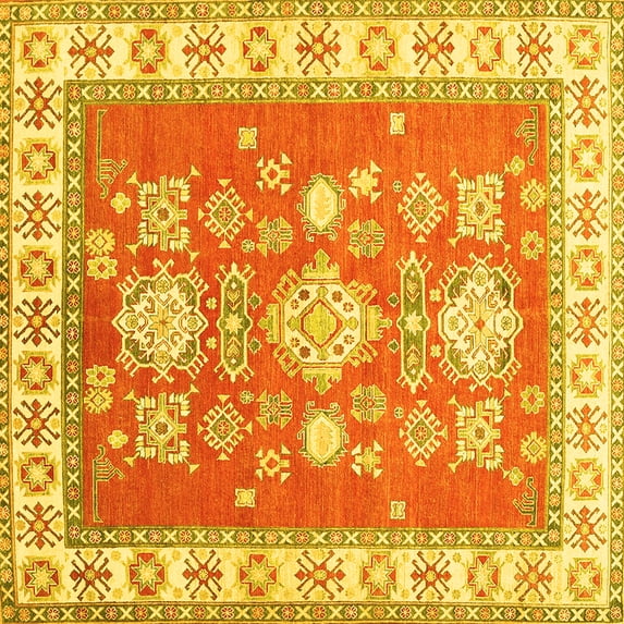 Ahgly Company Indoor Square Geometric Yellow Traditional Area Rugs, 5' Square
