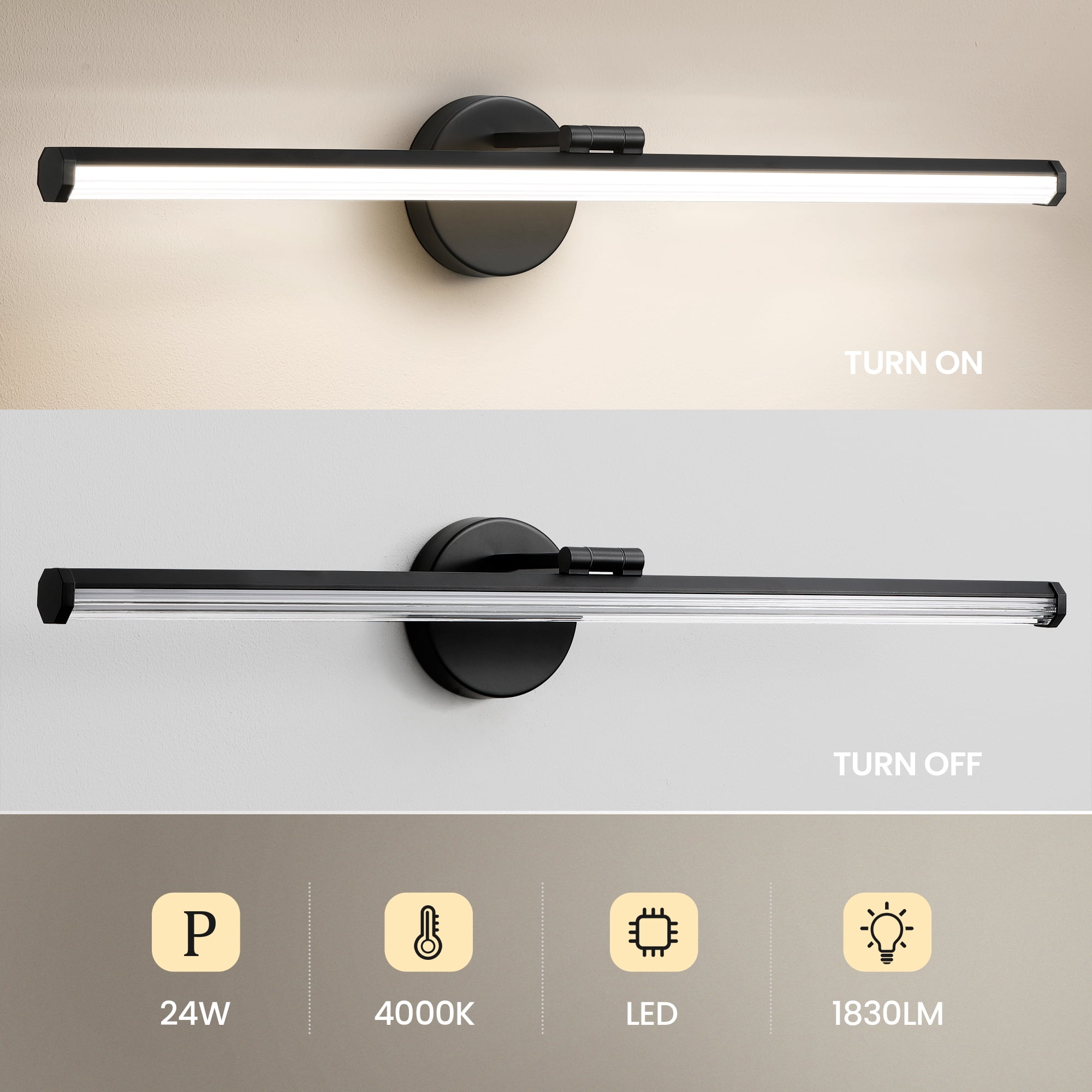 KAISITE Modern LED Bathroom Vanity Light 24W 4000K LED Bathroom Lighting Fixture Angle Adjustable 30 Inch Modern Vanity Light Bar for Bedroom Living Room
