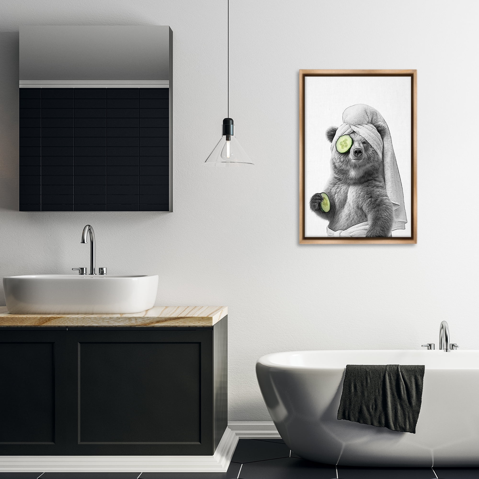 Stupell Industries Fun Bear Face Mask Typography Painting Brown Floater Framed Canvas Art Print Wall Art, 21 x 31