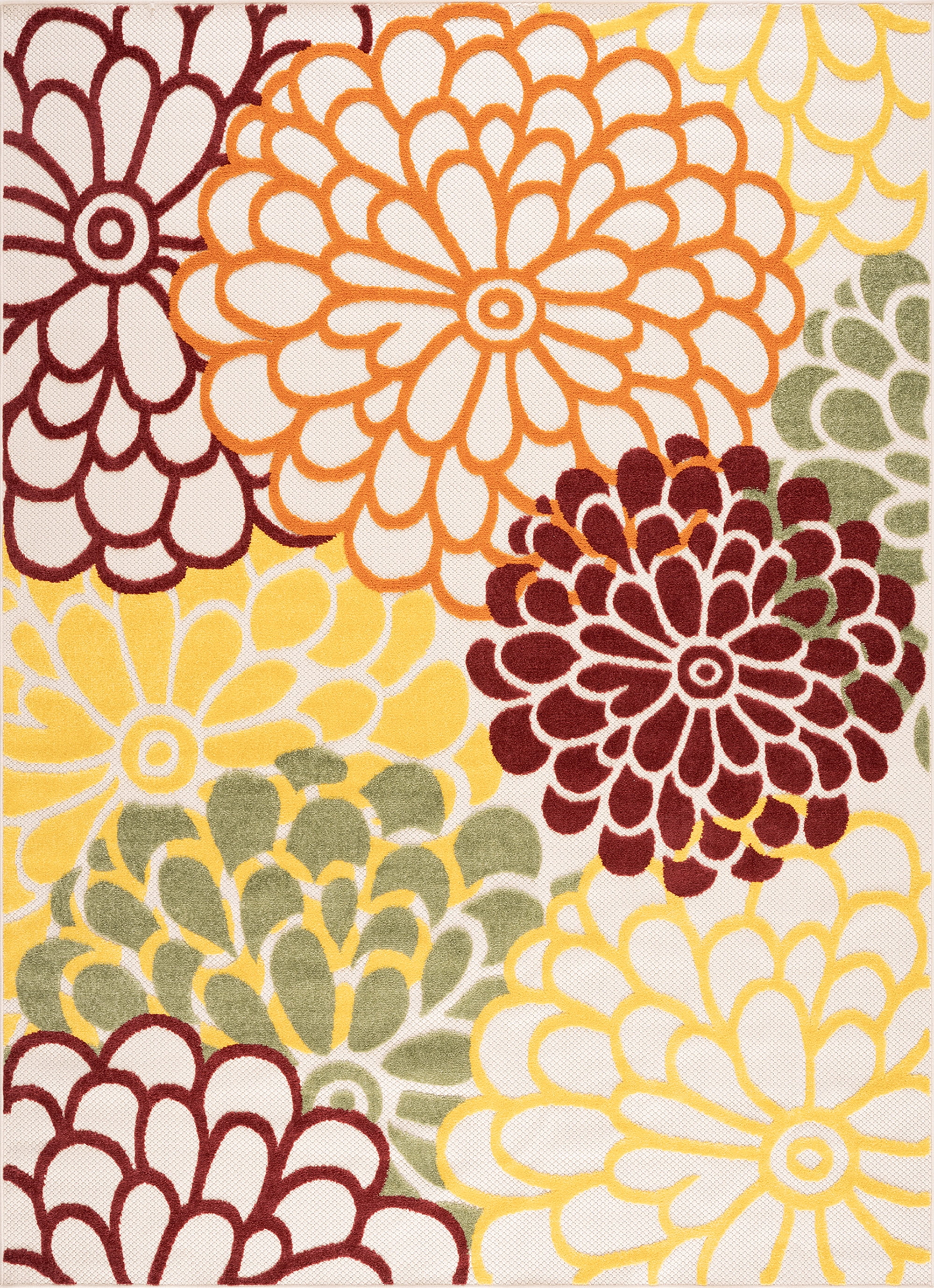 Oasis Modern Floral Red and Green Polypropylene Indoor Outdoor Area Rug, 7'x9' Rectangle