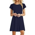 thumbnail image 2 of SMihono Deals Womens Slip Dress A-line Dress Crew Neck Boho Dresses Knee-Length Pleating Mini Cute Pocket Holiday Vacation Beach Short Sleeve Solid Prom Party Dress Trendy 2024 Navy M, 2 of 6