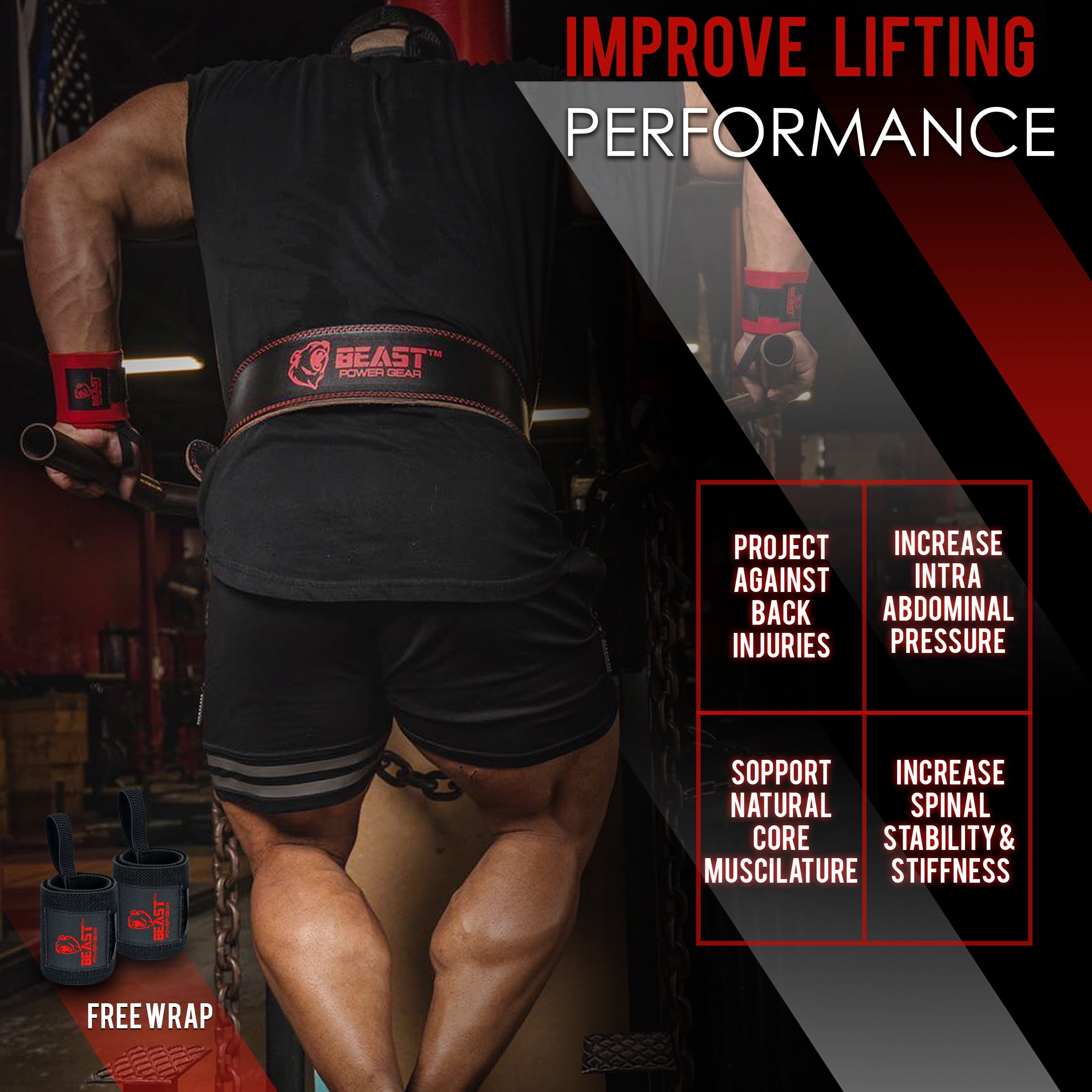 Weight Lifting Belt 4inch Leather Belt With Free Wrap - Foam Padded Back Support Gym Belt for weightlifting, Bodybuilding Men & Women