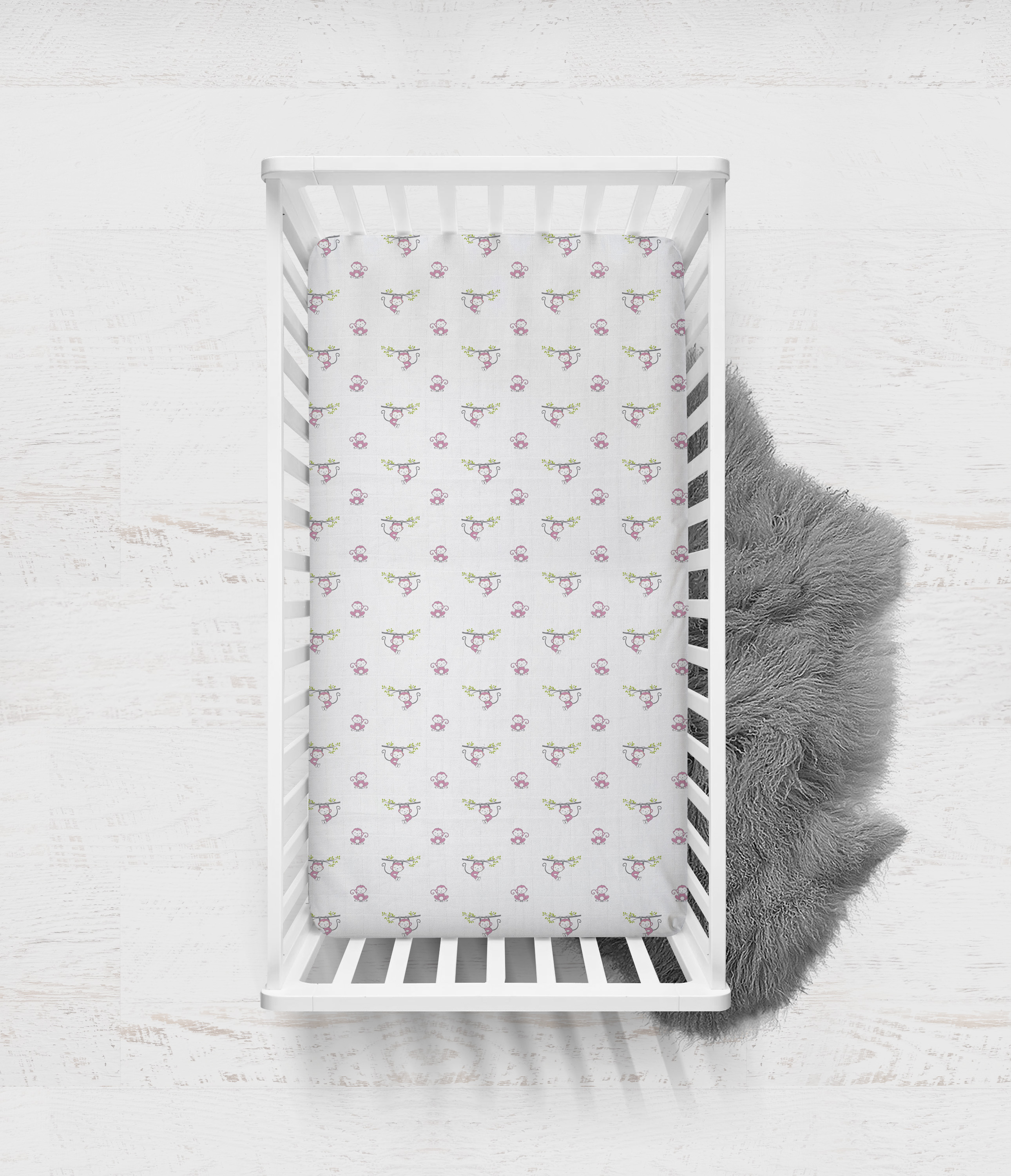 Happy Monkeys Muslin Crib or Toddler Bed Fitted Sheet 100% Cotton Muslin