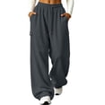thumbnail image 6 of Women's Wide Leg Sweatpants Comfy Athletic Lounge Pants Dark Gray Drawstring Elastic Waist Trousers with Pockets Size S, 6 of 8
