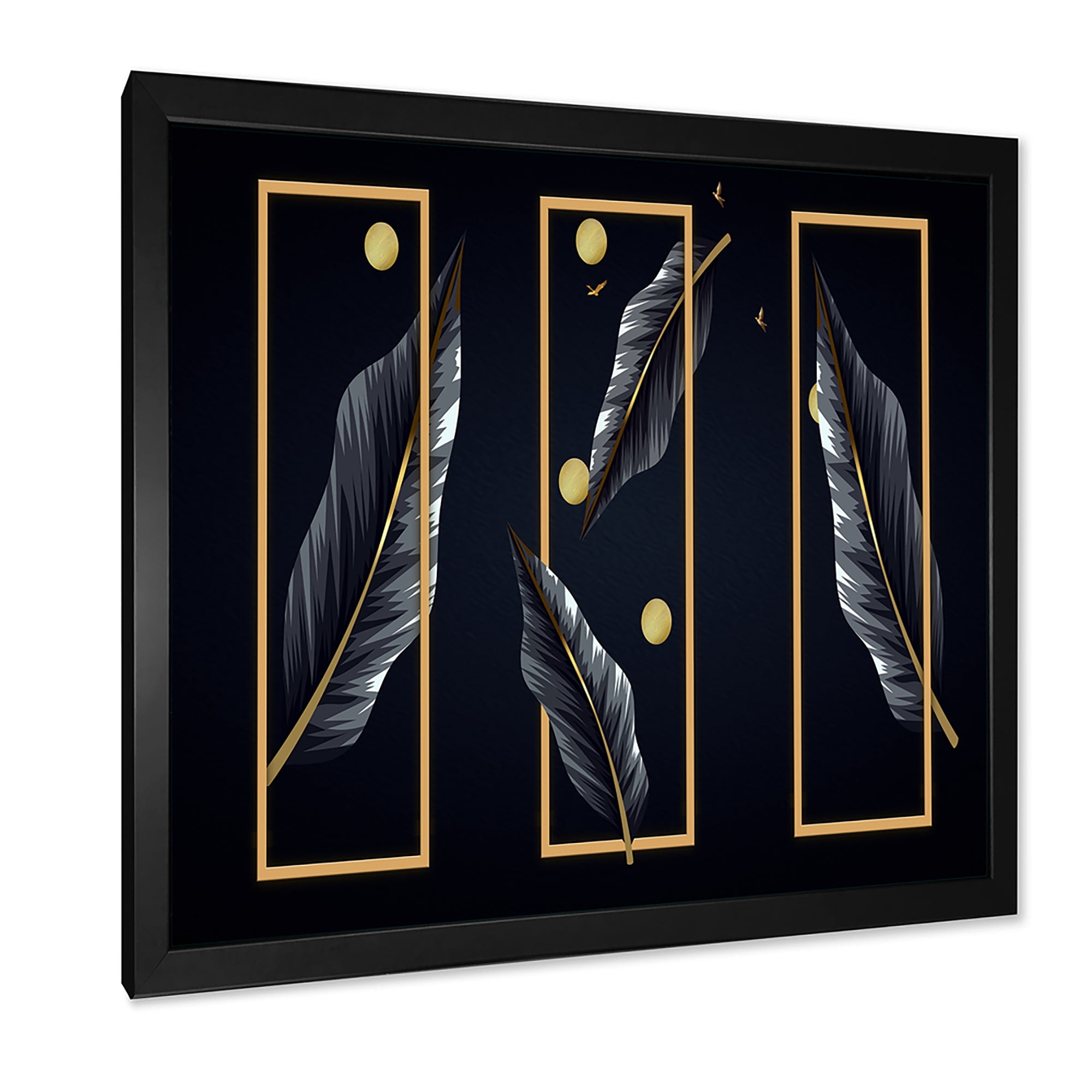 Designart 'Black Tropical Leaves Under Golden Rectangles' Modern Framed Art Print