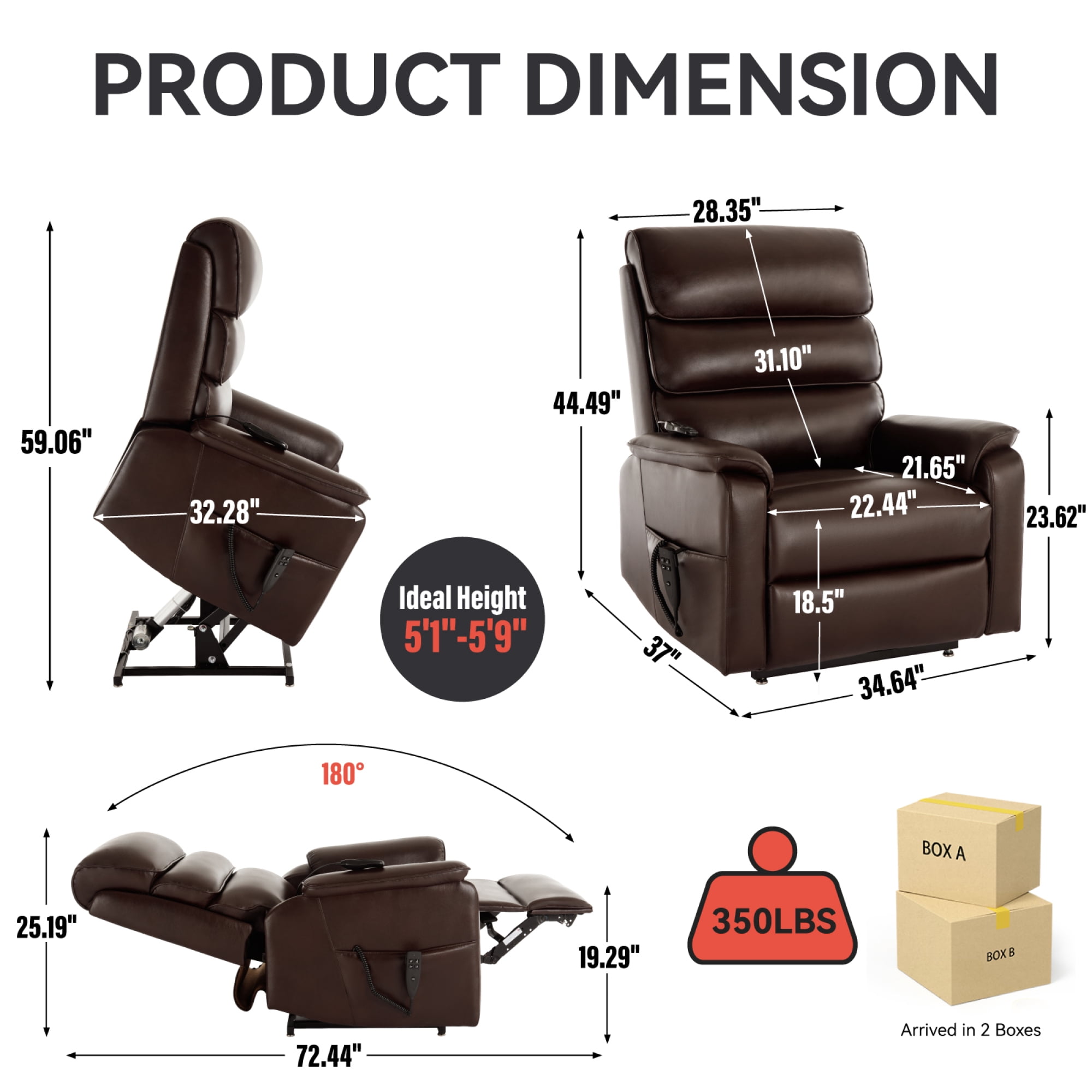 Leumius Power Lift Recliner Chair for Elderly with Vibration Massage and Lumbar Heating,Electric Lift Recliner Single Sofa with Side Pocket and Infinite Position for Living Room,Brown