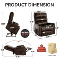 thumbnail image 3 of Large Power Lift Recliner Chair with Massage and Heat for Elderly,Faux Leather Overstuffed Wide Recliners with USB and Type C Ports, 2 Steel Cup Holders,Brown, 3 of 10