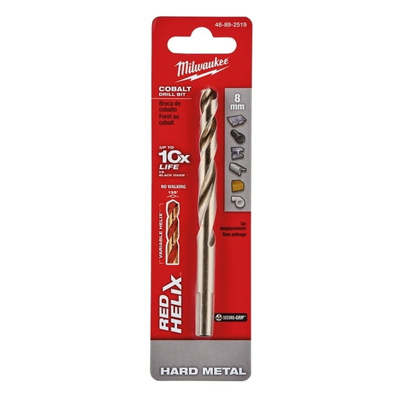 Pack of 1, Milwaukee 48-89-2519 8 Mm Red Helix Cobalt Drill Bit - Metric