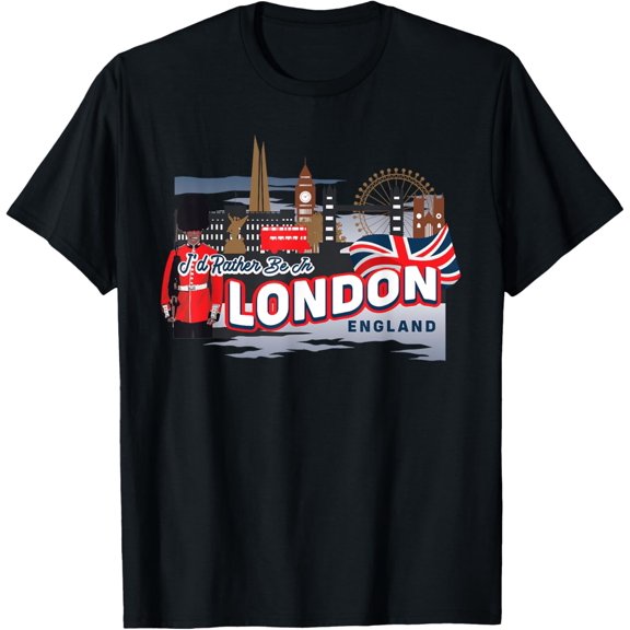 I'd Rather Be In London England Vintage Souvenir T-Shirt men and women can wear, black, white, gifts