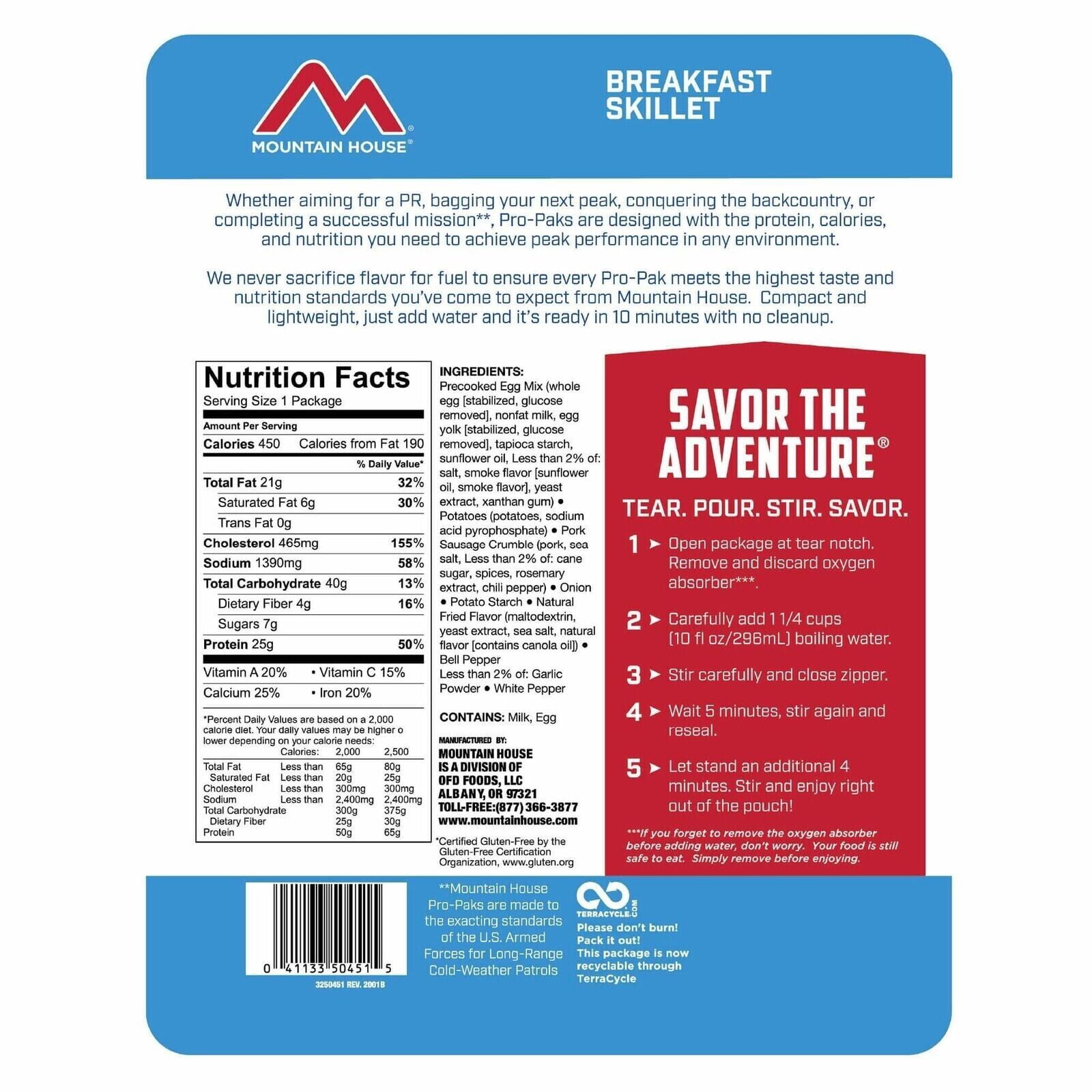 Mountain House Freeze Dried Breakfast Skillet - Pro-Pak® Emergency Survival Food for Camping, Hiking and Backpacking - 6 Pouches
