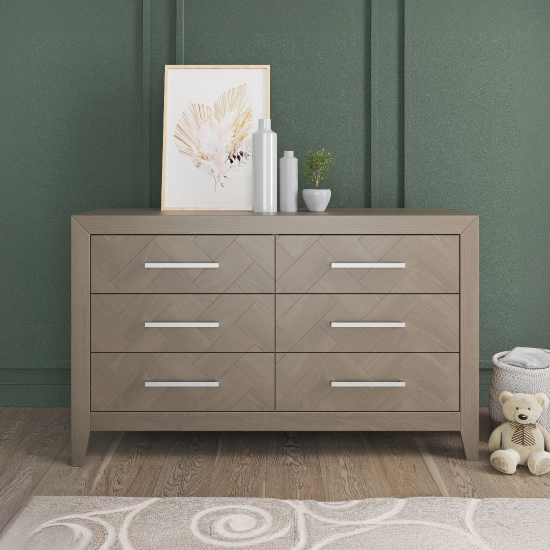 Child Craft Kieran Crib and Dresser Nursery Set, 3-in-1 Convertible Crib with 6-Drawer Dresser, Crescent Gray, 2-Piece