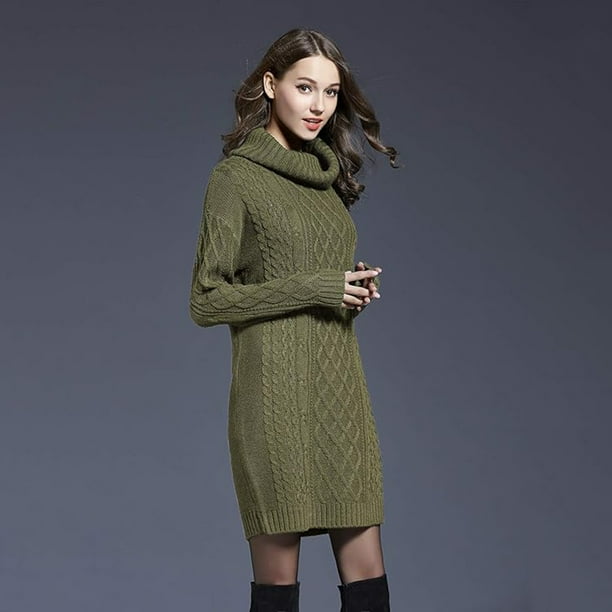 Vestido de suéter, vestido de punto para mujer, cuello alto, manga