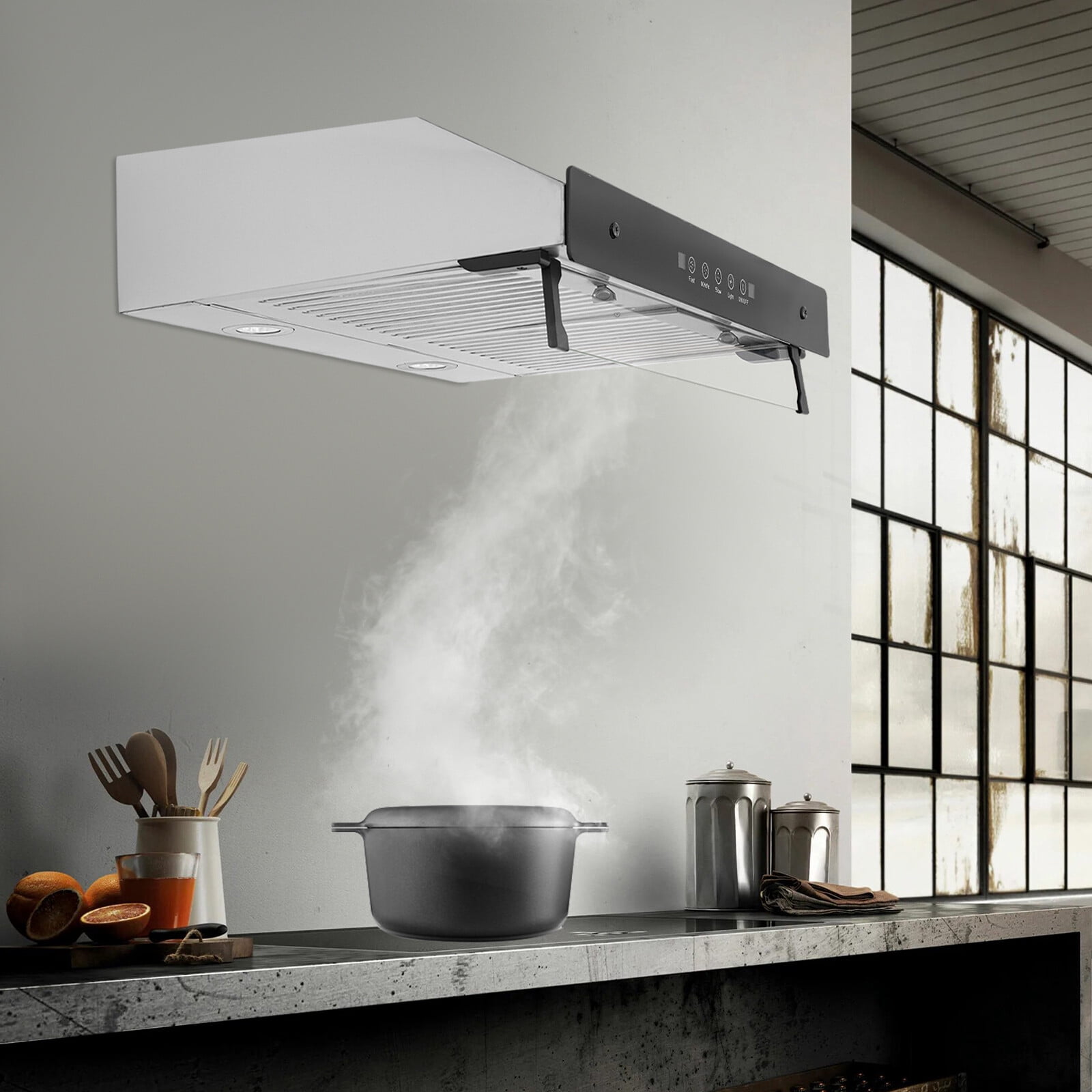 900CFM Kitchen Hood with Acrylic Baffle,Heat Dissipation Holes,Adjustable LED Light for Home Restaurant Use