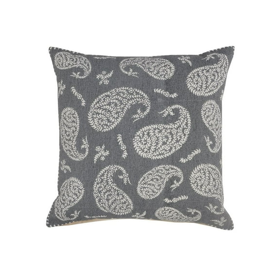 LR Home Ox Bay Hand-Woven Gray/White Paisley All-Natural Cotton Pillow Cover