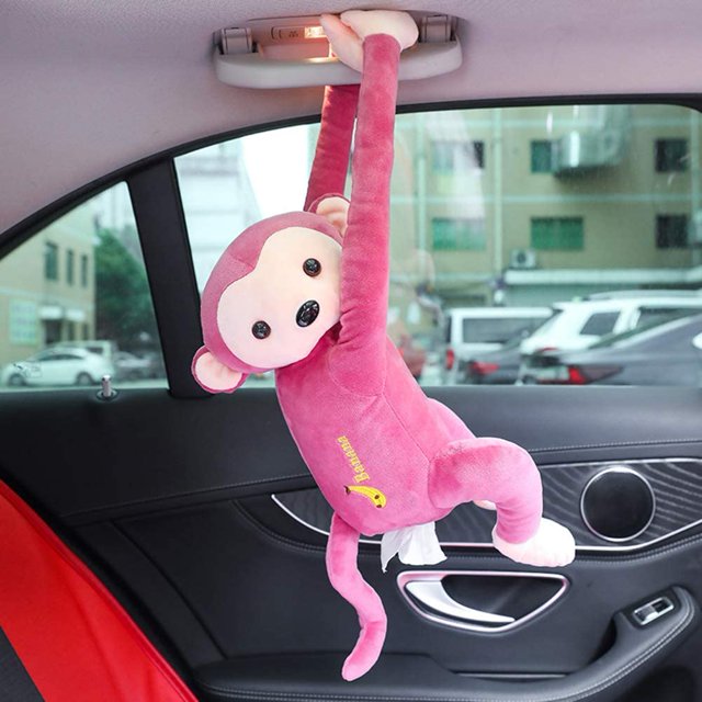 Creative Monkey Tissue Box Cartoon Tissue Cover Paper Holder Napkin Box Paper Storage for Car Home Bathroom(Pink)