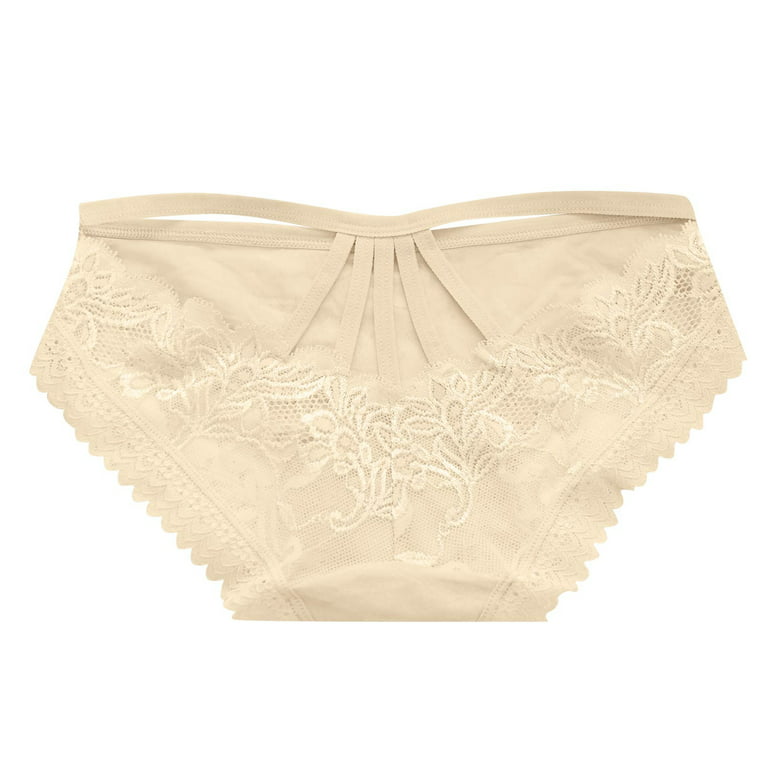 LBECLEY Organic Underwear Women No Show Women Lace Hollow Out Embroidered  Mesh Sheer Panties Hollow Out Low Waist Plus Size Underwear Womens Panties  Cotton Bikini Pack Beige One Size 